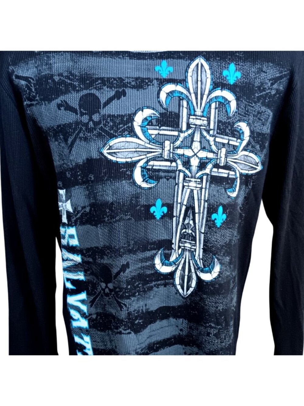 Large No Boundaries T-shirt Salvation Vtg Y2K Mens L/S Cross & Skull Graphic